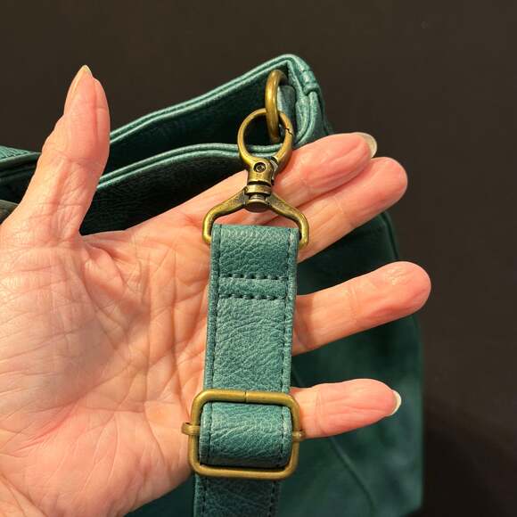 Thirty-One City Scene Bag Teal Distressed Pebble Tote Shoulder Purse - Picture 8 of 12